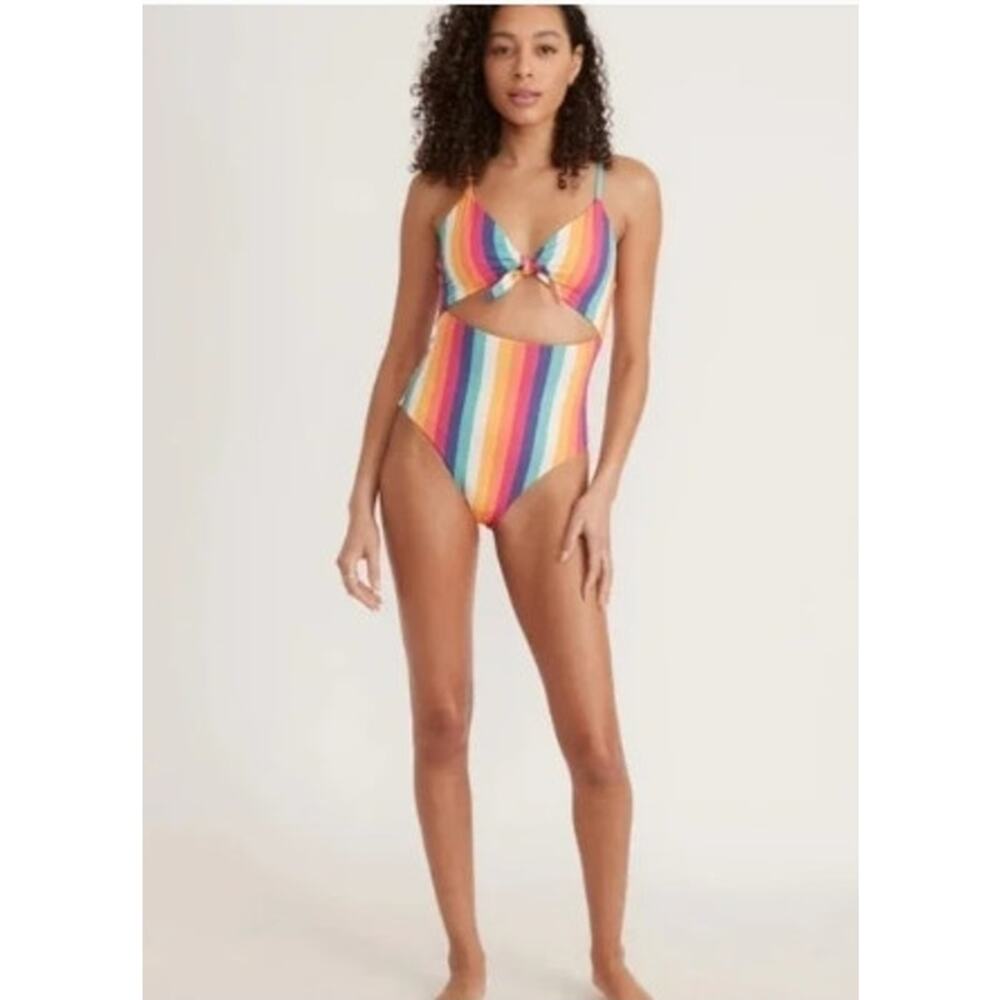 New NWOT Marine Layer Havana Tie Front One Piece Swimsuit Small Stripe